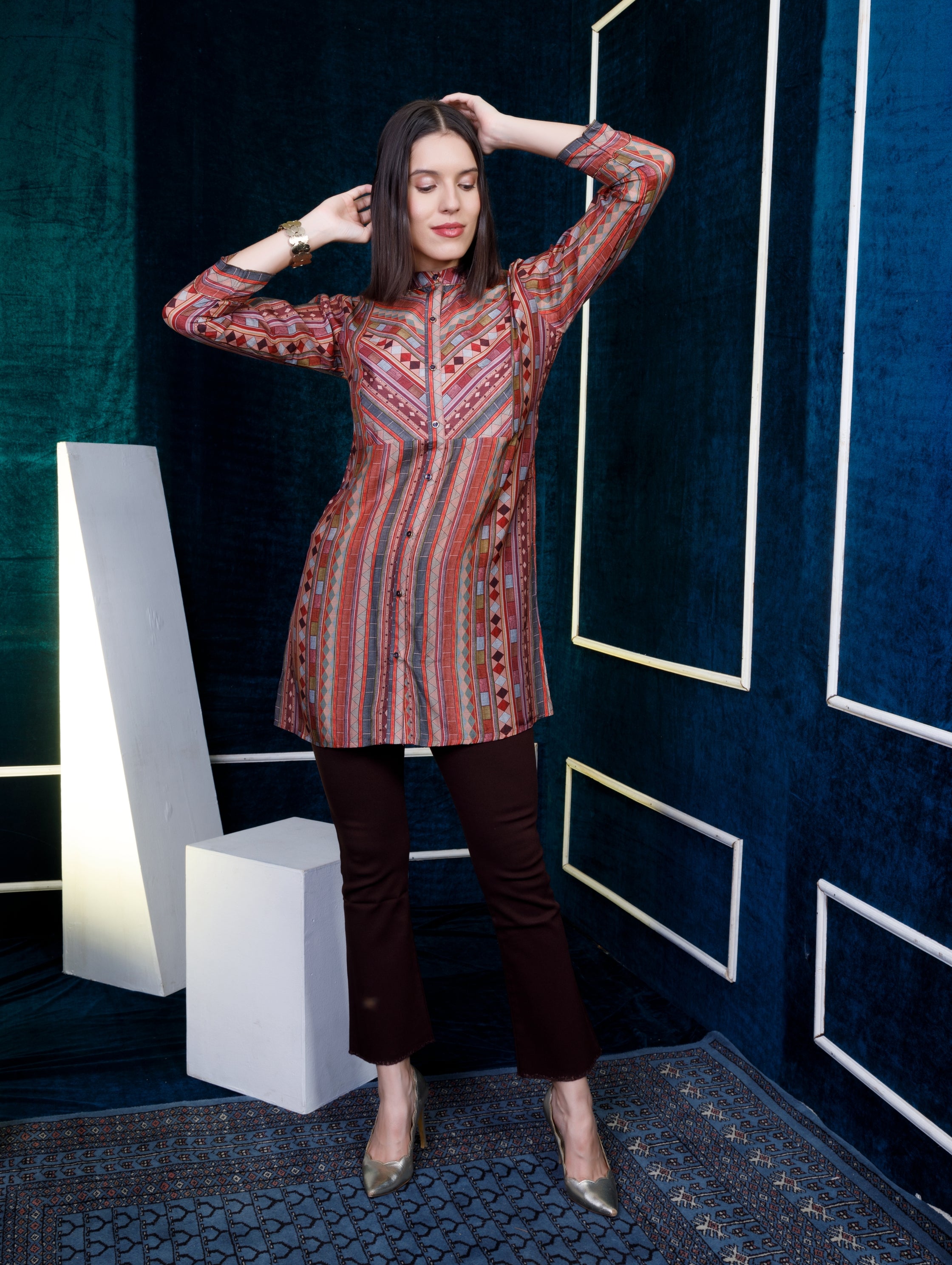 Brown mix match striped Kurti